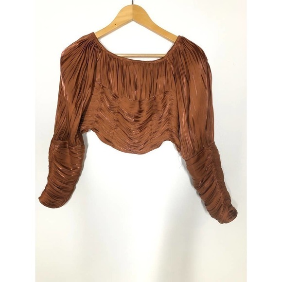 Line & Dot Danielle Top Balloon Sleeves Toffee Brown XS - Picture 4 of 10